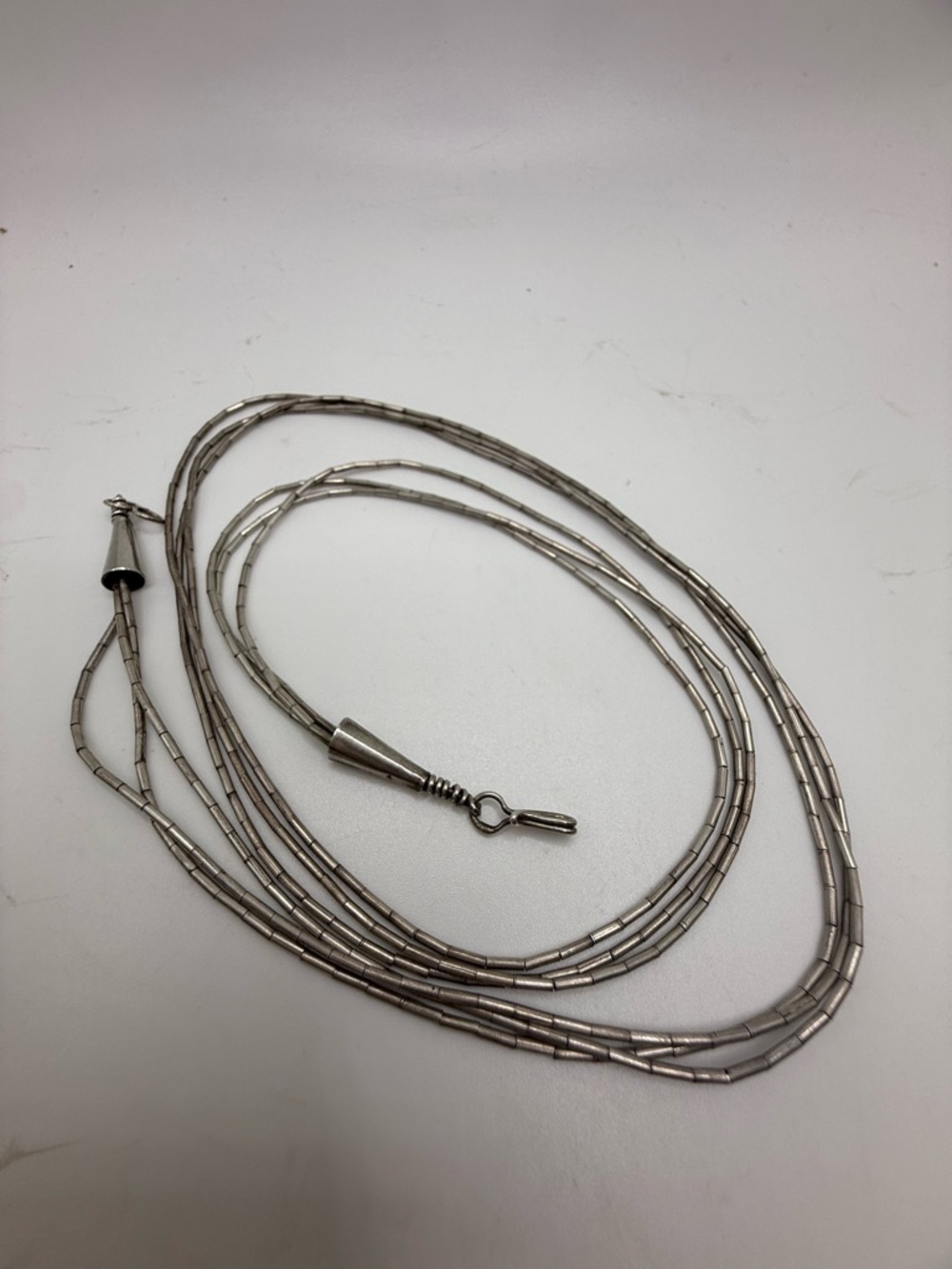 Vintage Liquid Silver Necklace 25” Multi Strand Beaded